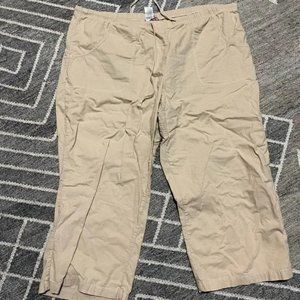 Tan Drawstring Clamdiggers with Pockets